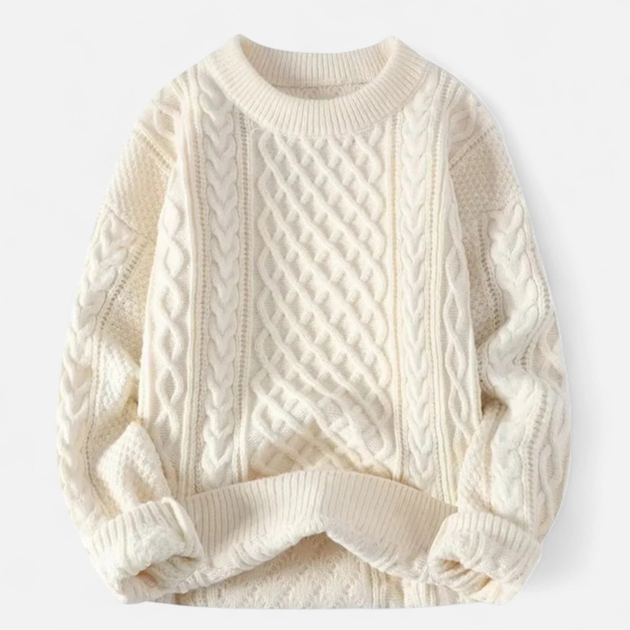 Isla Cable Knit Crewneck Pullover Sweater | Ribbed Cuffs Ribbed Hem Sweater - Image 5