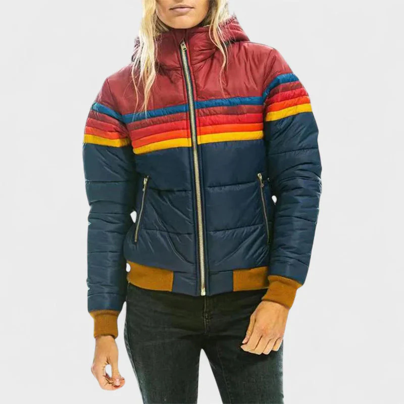 Isla Colorblock Hooded Puffer Jacket | Quilted Ribbed Jacket - Image 2