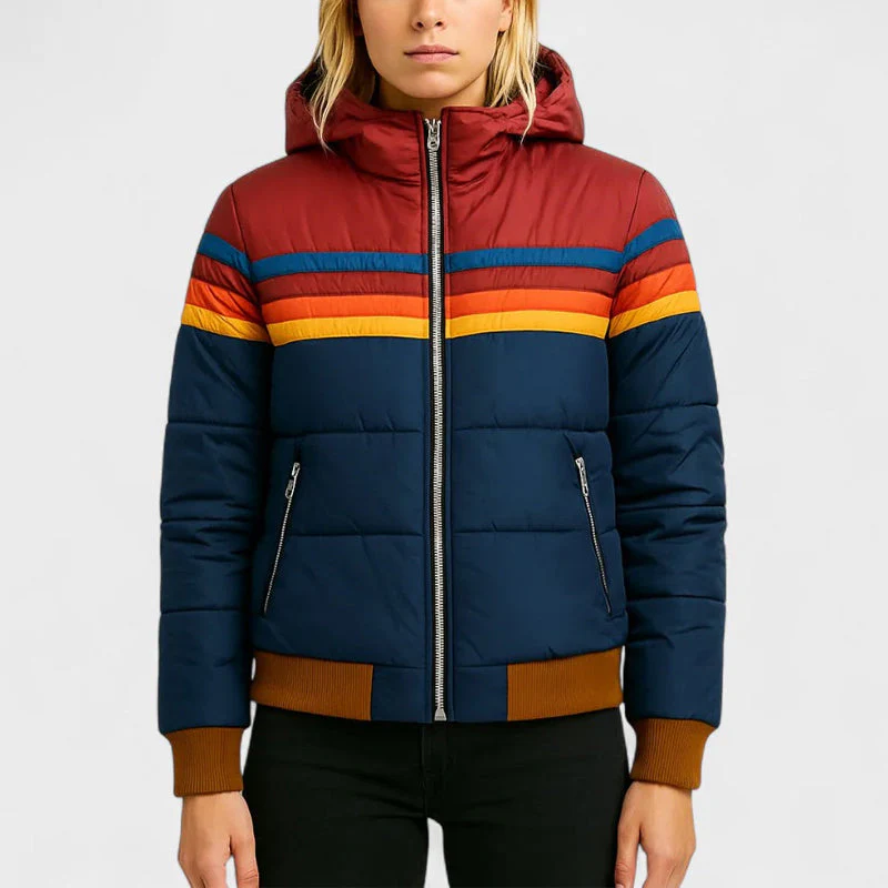 Isla Colorblock Hooded Puffer Jacket | Quilted Ribbed Jacket - Image 3