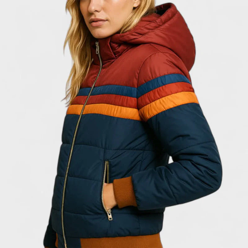 Isla Colorblock Hooded Puffer Jacket | Quilted Ribbed Jacket - Image 4