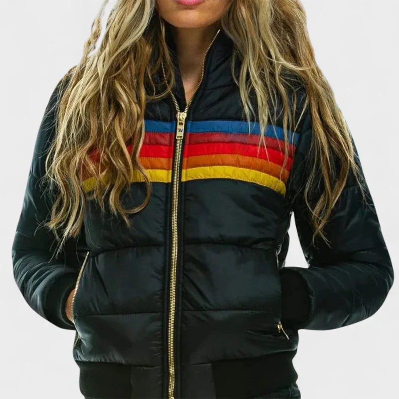 Isla Colorblock Hooded Puffer Jacket | Quilted Ribbed Jacket - Image 7