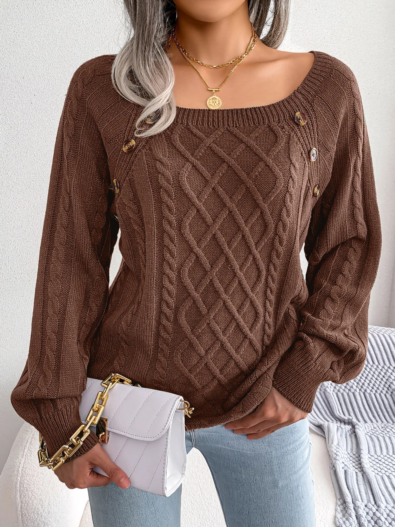 Isla Relaxed Fit Knit Sweater | Boat Neck Cable Knit Sweater - Image 4