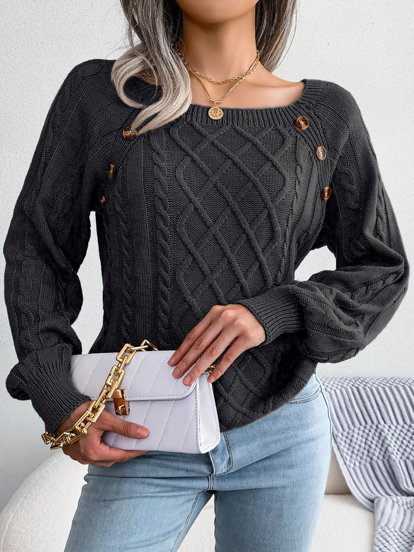 Isla Relaxed Fit Knit Sweater | Boat Neck Cable Knit Sweater - Image 7