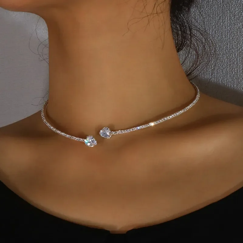 Isla Structured Choker Necklace | Rhinestone Embellished Heart Accents Necklace - Image 2