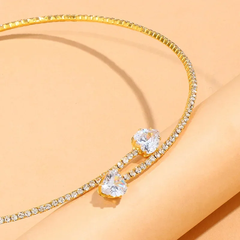 Isla Structured Choker Necklace | Rhinestone Embellished Heart Accents Necklace - Image 4