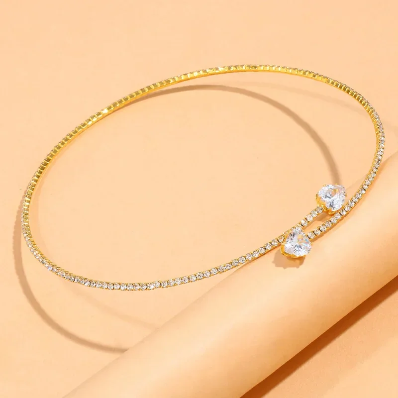 Isla Structured Choker Necklace | Rhinestone Embellished Heart Accents Necklace - Image 5