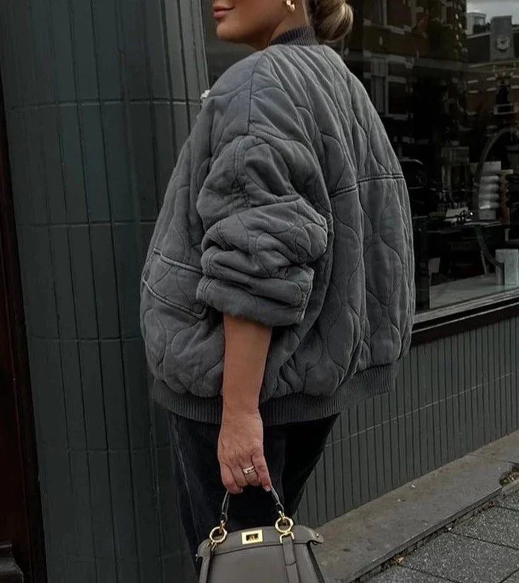 Women's Bomber Jacket - Padded Design - Ribbed Collar - Casual Comfort Fit - Image 3