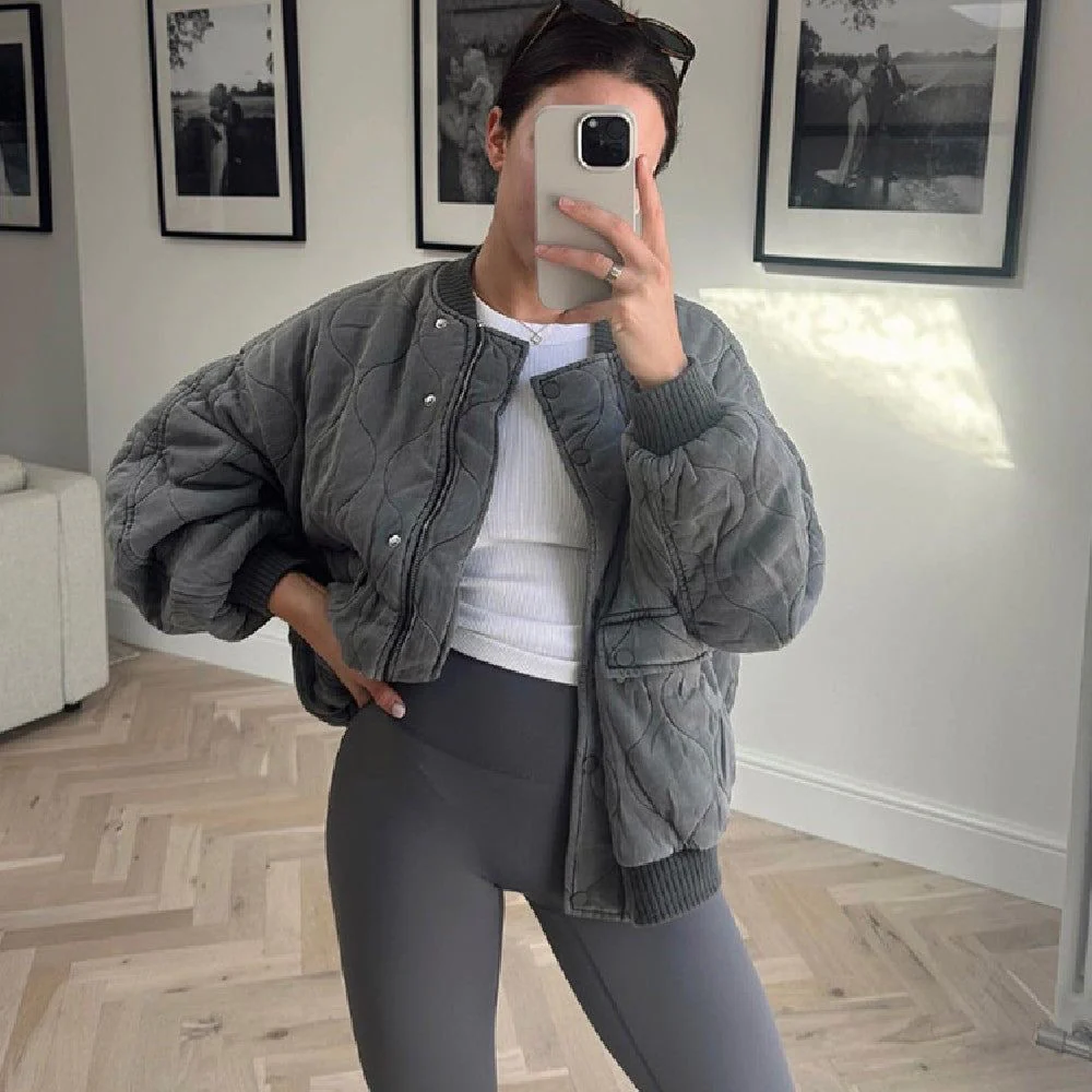Women's Bomber Jacket - Padded Design - Ribbed Collar - Casual Comfort Fit - Image 6