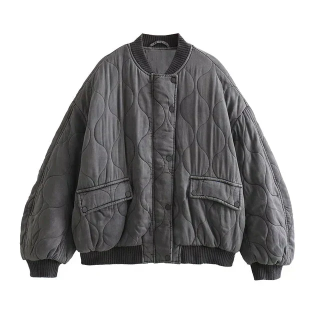 Women's Bomber Jacket - Padded Design - Ribbed Collar - Casual Comfort Fit - Image 9