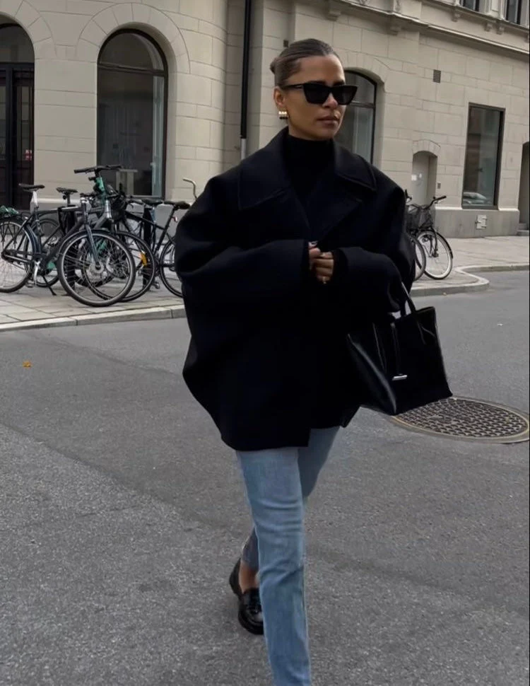 Women's Oversized Coat – Wool Mix – Double-Breasted – Boxy Fit – Classic Notched Lapel - Image 10