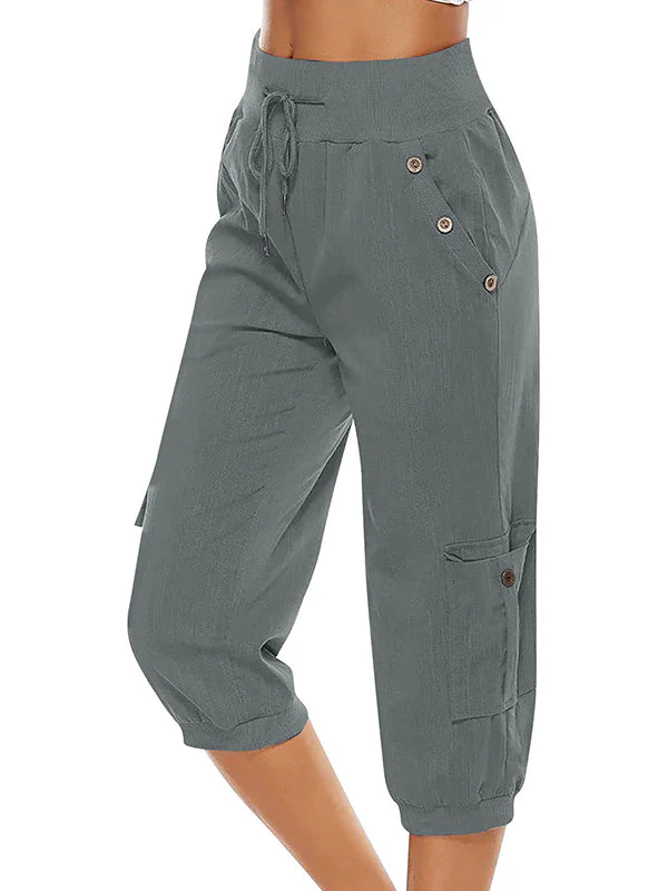 Ladies Capri Cargo Pants - Elastic Waist - Breathable - With Side- and Thigh Pockets - Image 2