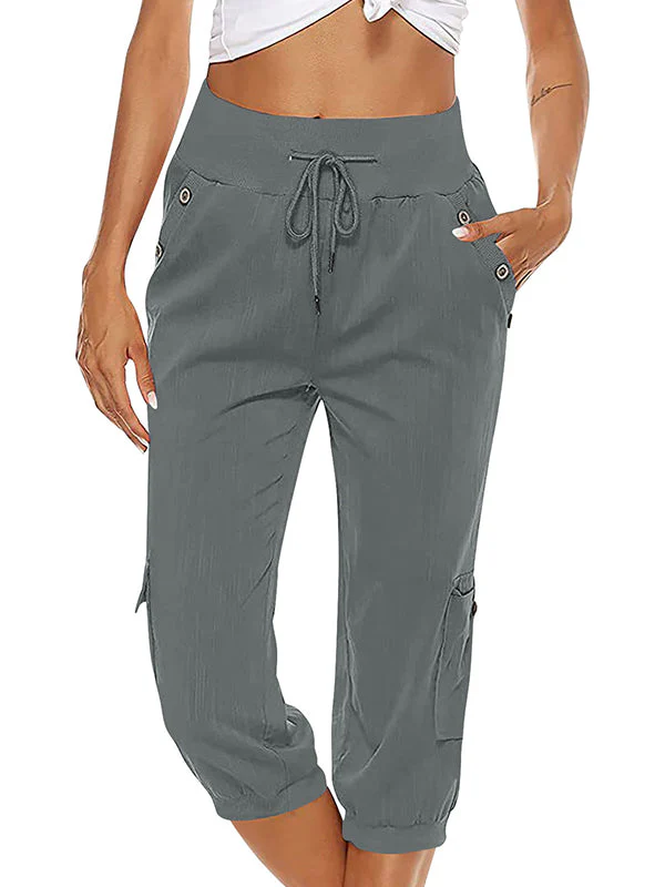 Ladies Capri Cargo Pants - Elastic Waist - Breathable - With Side- and Thigh Pockets - Image 3