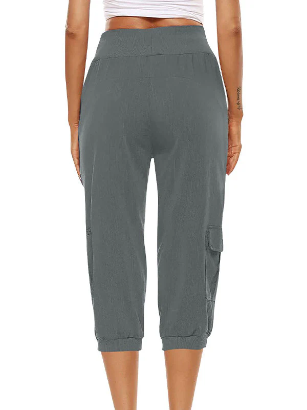 Ladies Capri Cargo Pants - Elastic Waist - Breathable - With Side- and Thigh Pockets - Image 4