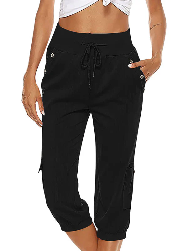 Ladies Capri Cargo Pants - Elastic Waist - Breathable - With Side- and Thigh Pockets - Image 5