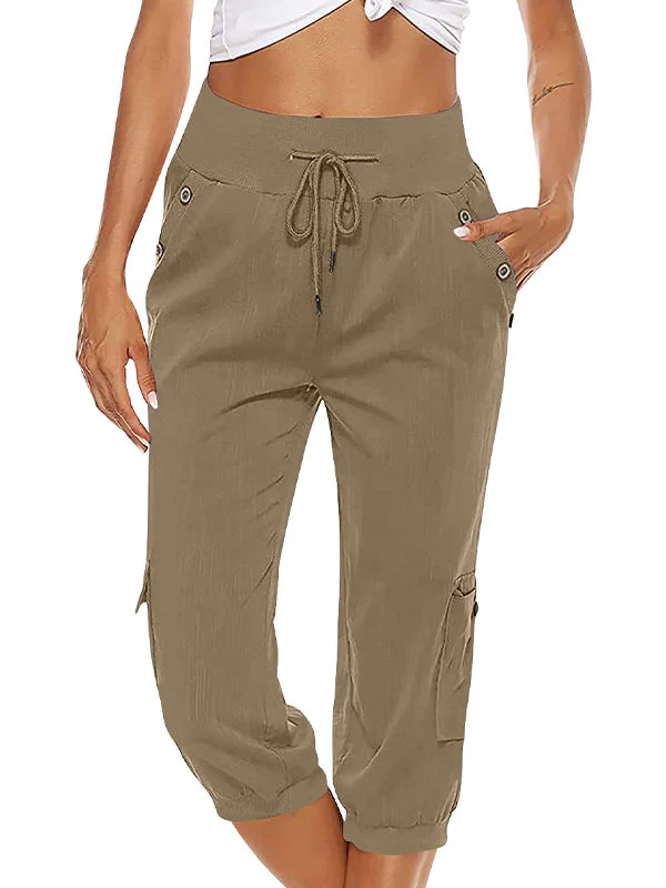 Ladies Capri Cargo Pants - Elastic Waist - Breathable - With Side- and Thigh Pockets - Image 6