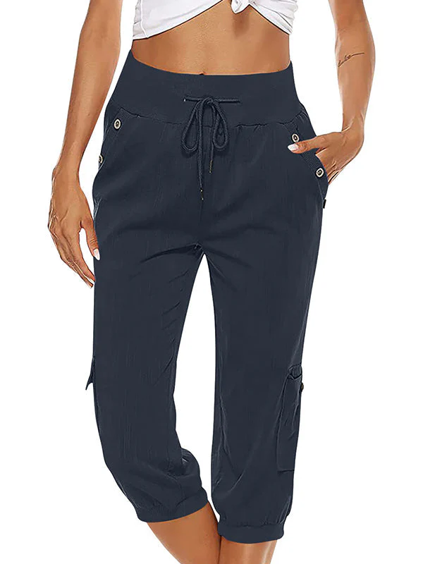 Ladies Capri Cargo Pants - Elastic Waist - Breathable - With Side- and Thigh Pockets - Image 7