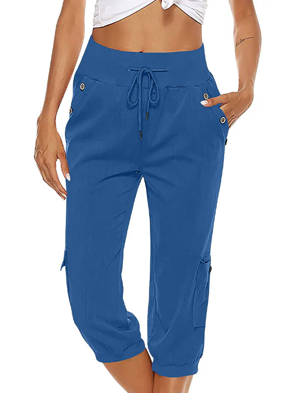 Ladies Capri Cargo Pants - Elastic Waist - Breathable - With Side- and Thigh Pockets - Image 8