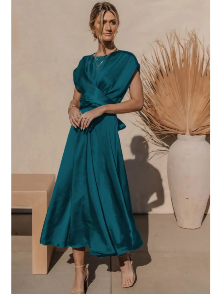 JASMIN | Cross-Over Satin Dress - Image 2