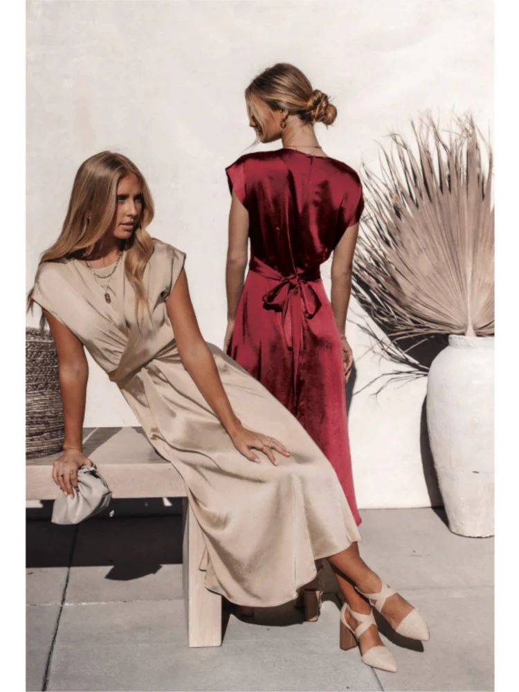JASMIN | Cross-Over Satin Dress - Image 3