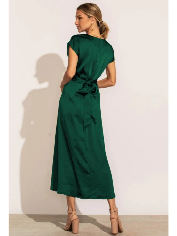 JASMIN | Cross-Over Satin Dress - Image 4
