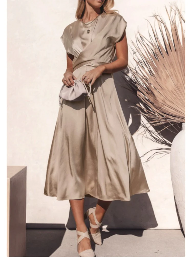 JASMIN | Cross-Over Satin Dress - Image 6