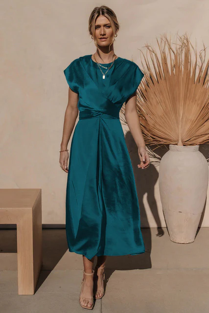 JASMIN | Cross-Over Satin Dress - Image 7