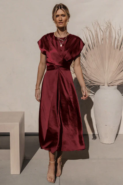 JASMIN | Cross-Over Satin Dress - Image 8