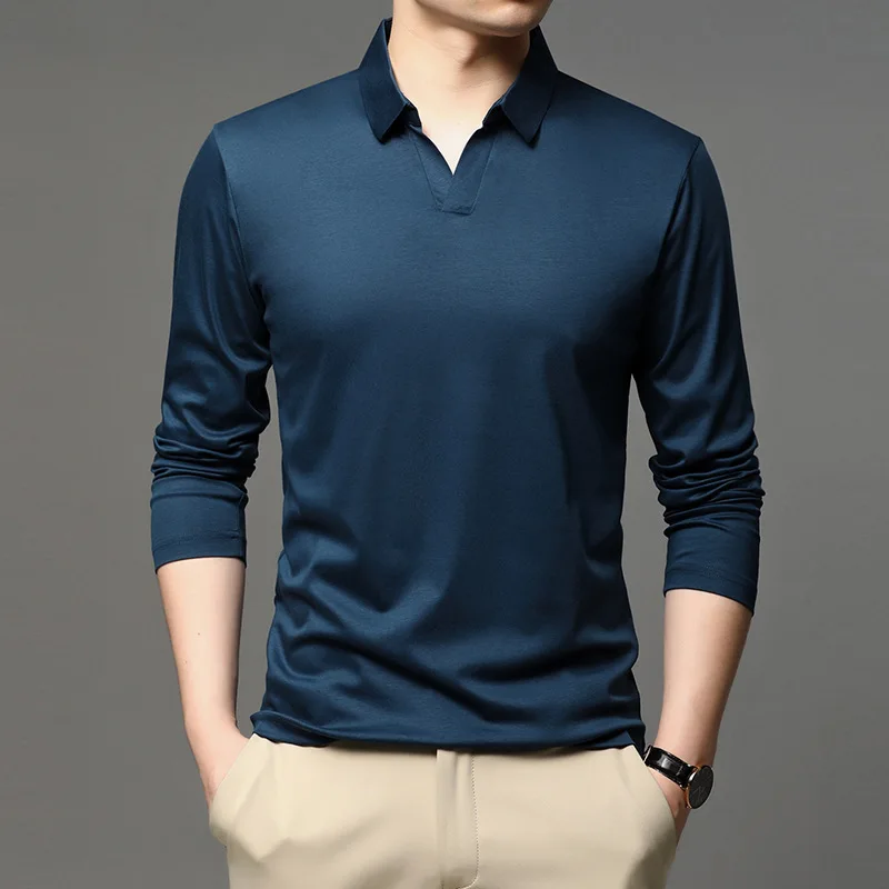 Men's Polo Shirt – Slim Fit – Long Sleeve – Classic Collar – Comfort Stretch - Image 8