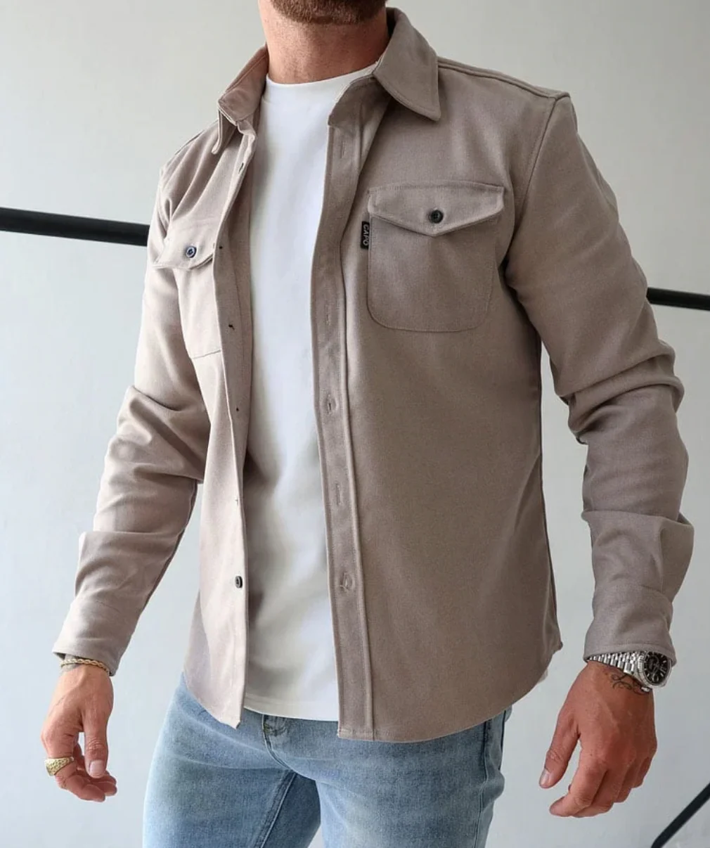 Men's Overshirt – Tailored Fit – Button Closure – Chest Pockets with Flap – Long Sleeves - Image 2