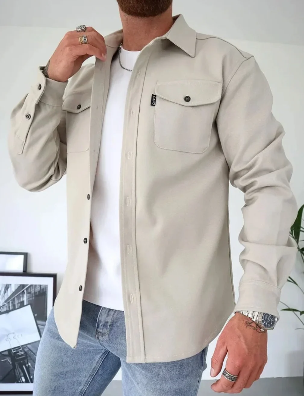 Men's Overshirt – Tailored Fit – Button Closure – Chest Pockets with Flap – Long Sleeves - Image 5