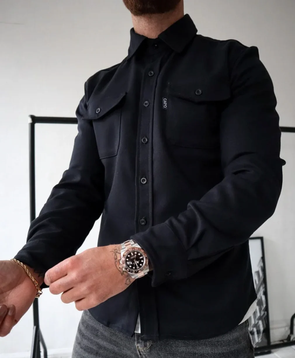 Men's Overshirt – Tailored Fit – Button Closure – Chest Pockets with Flap – Long Sleeves - Image 6