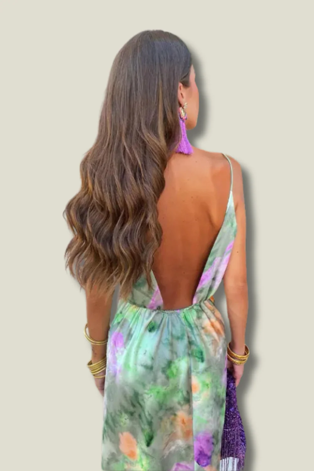 Women's Dress - Satin Look - Spaghetti Straps - Fitted Model - Elegant and Flowing - Image 2