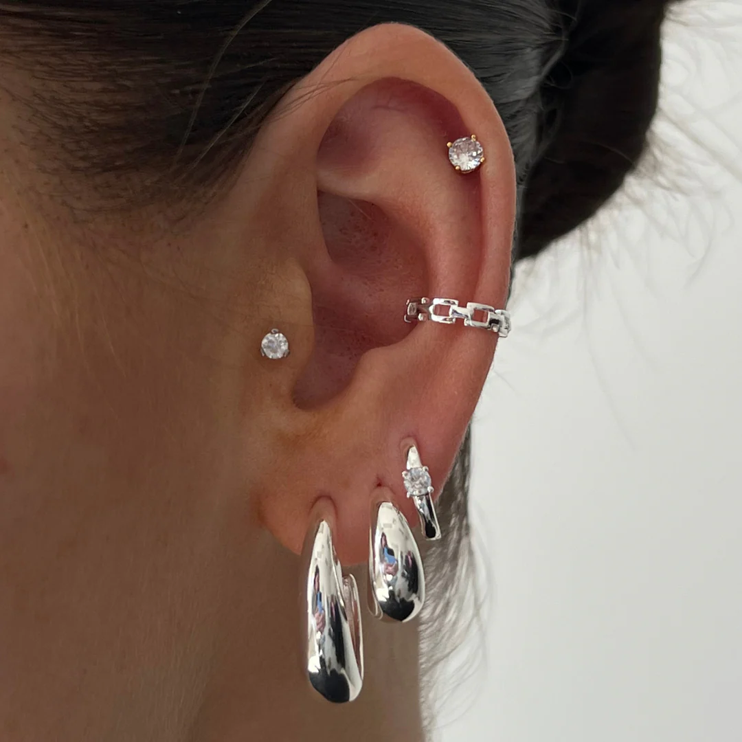 Ladies Earrings - Shiny Finish - Chunky Design - Modern Tapered Shape - Image 2