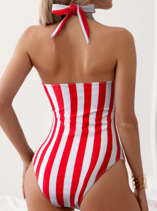 Kiera - Trendy Red Striped Summer Swimsuit for Women - Image 2