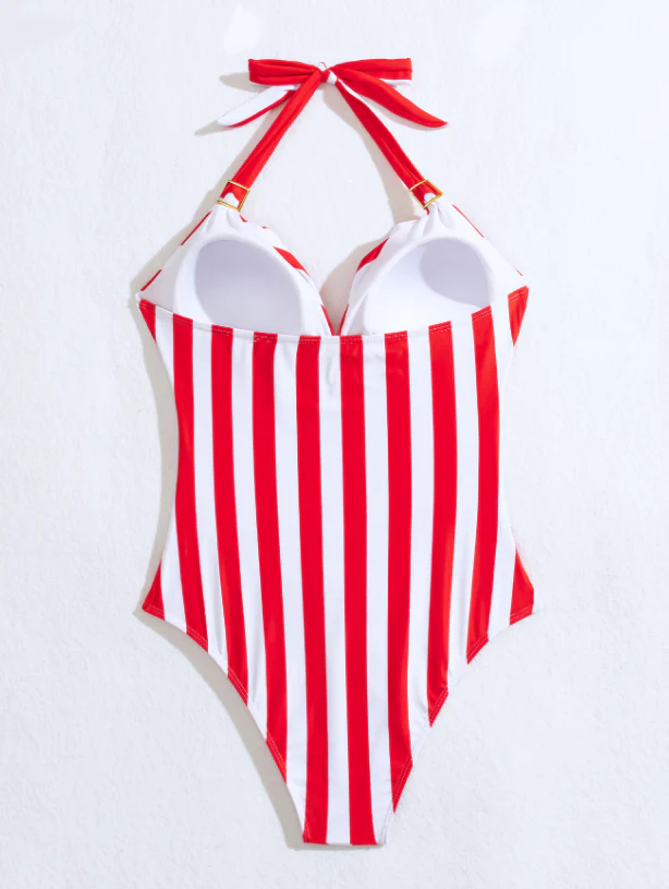 Kiera - Trendy Red Striped Summer Swimsuit for Women - Image 3