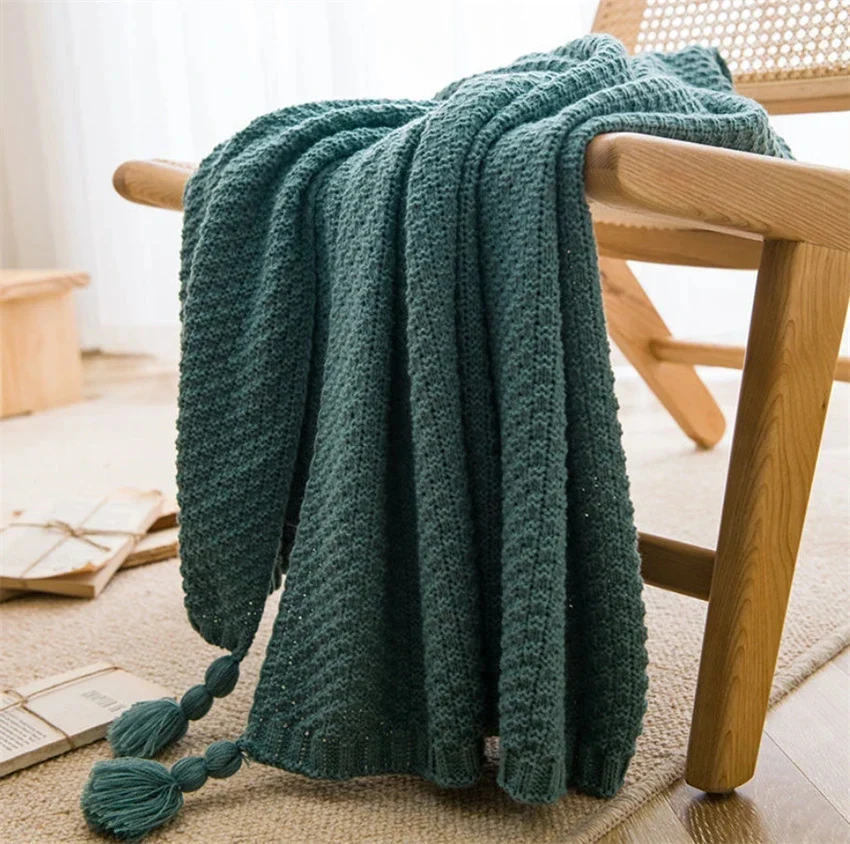 Knit Throw Blanket With Tasseled Edges In Bamboo Cotton - Image 5