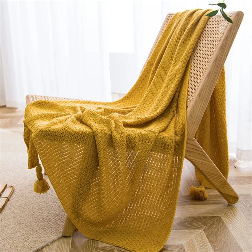 Knit Throw Blanket With Tasseled Edges In Bamboo Cotton - Image 6