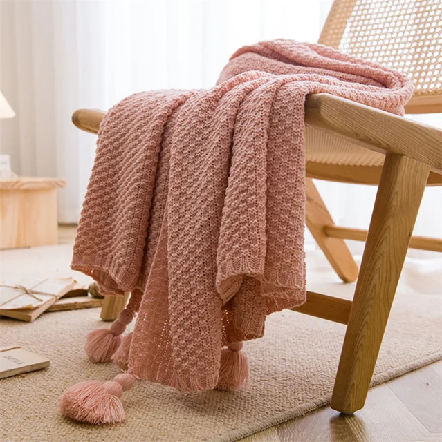 Knit Throw Blanket With Tasseled Edges In Bamboo Cotton - Image 8