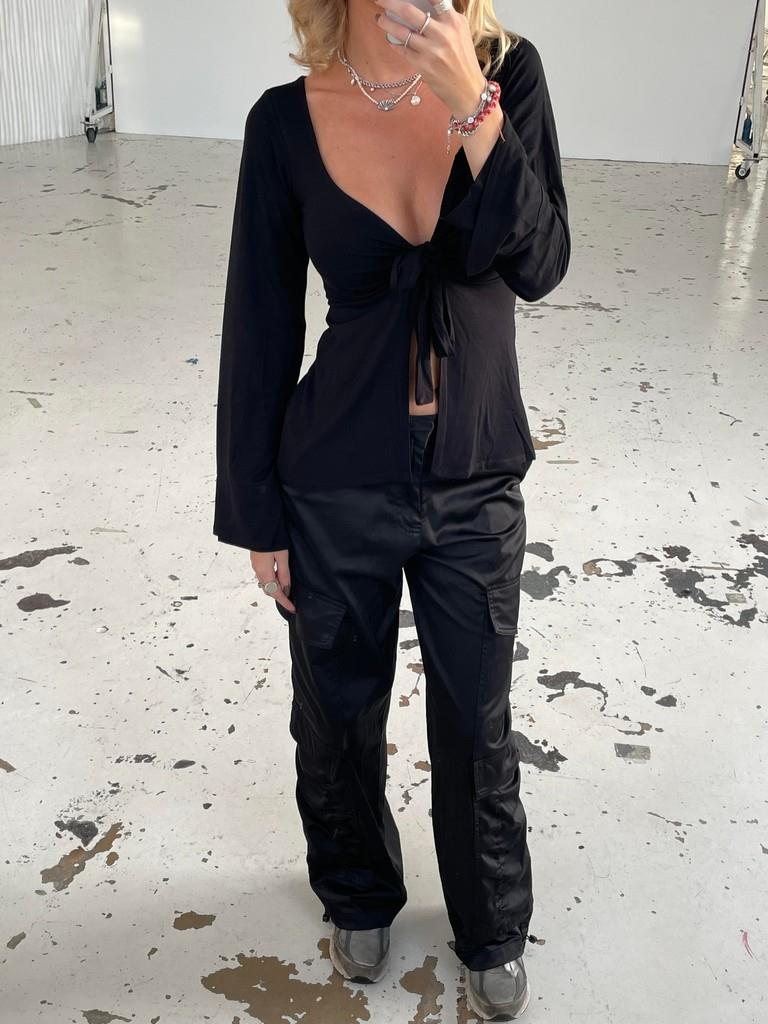 Isla – Black Blouse with Flared Sleeves - Image 11