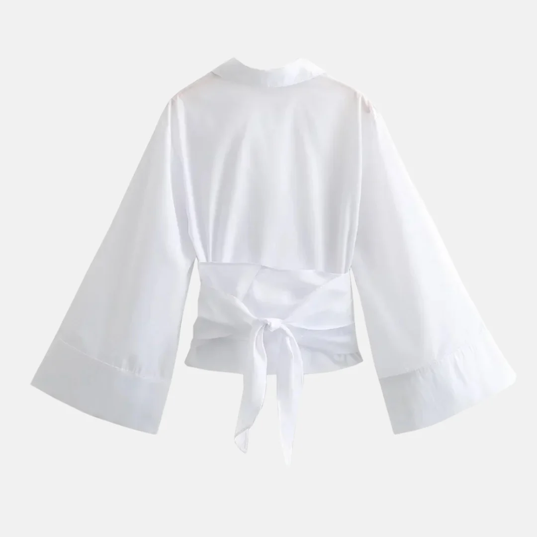 Krissy | Trendy women's shirt with polo collar and bow closure - Image 2