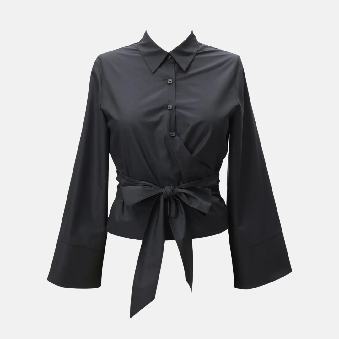 Krissy | Trendy women's shirt with polo collar and bow closure - Image 3