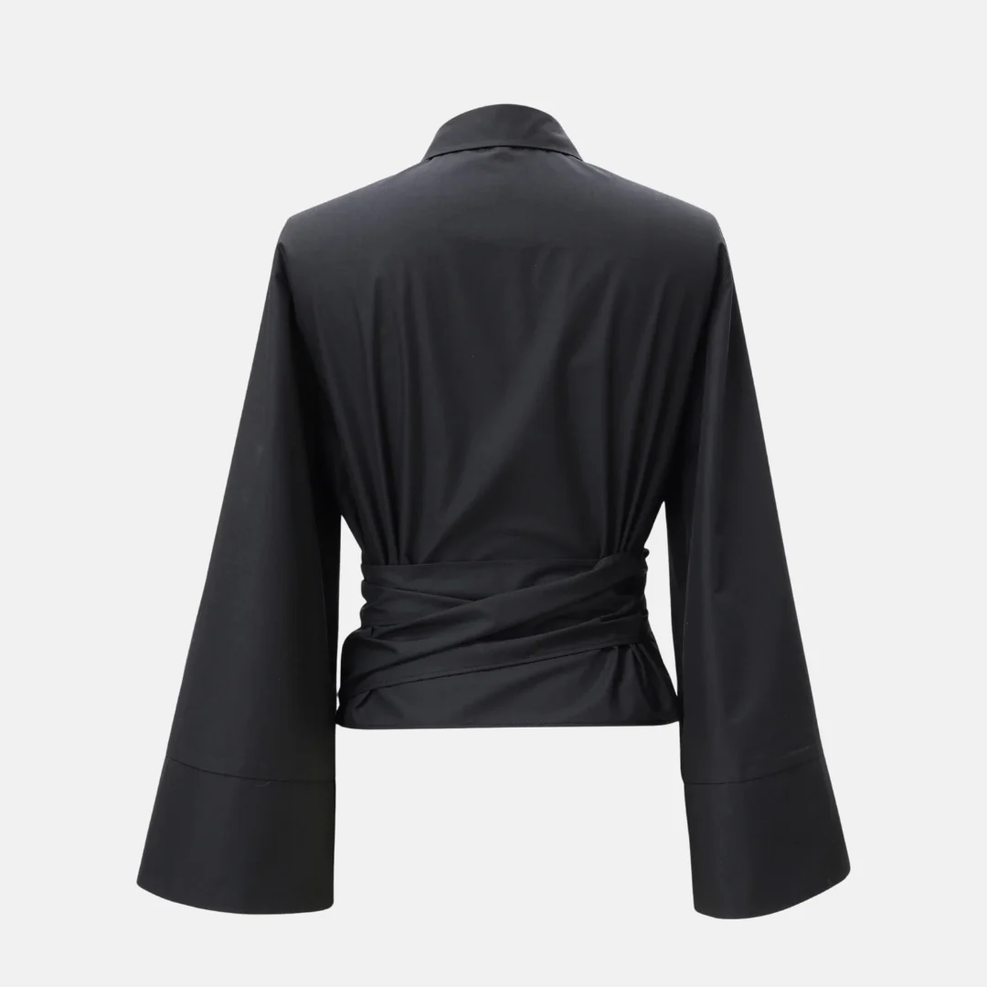 Krissy | Trendy women's shirt with polo collar and bow closure - Image 4