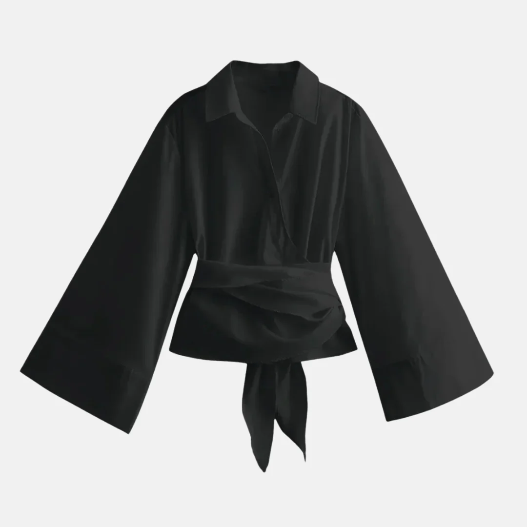 Krissy | Trendy women's shirt with polo collar and bow closure - Image 5