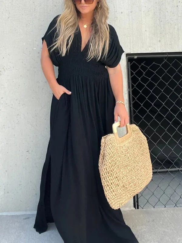 Ladies Maxi Dress - Deep V-Neck - Tailored Fit - Split - Elegant Long Skirt - Image 3