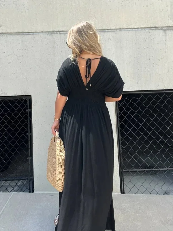 Ladies Maxi Dress - Deep V-Neck - Tailored Fit - Split - Elegant Long Skirt - Image 5