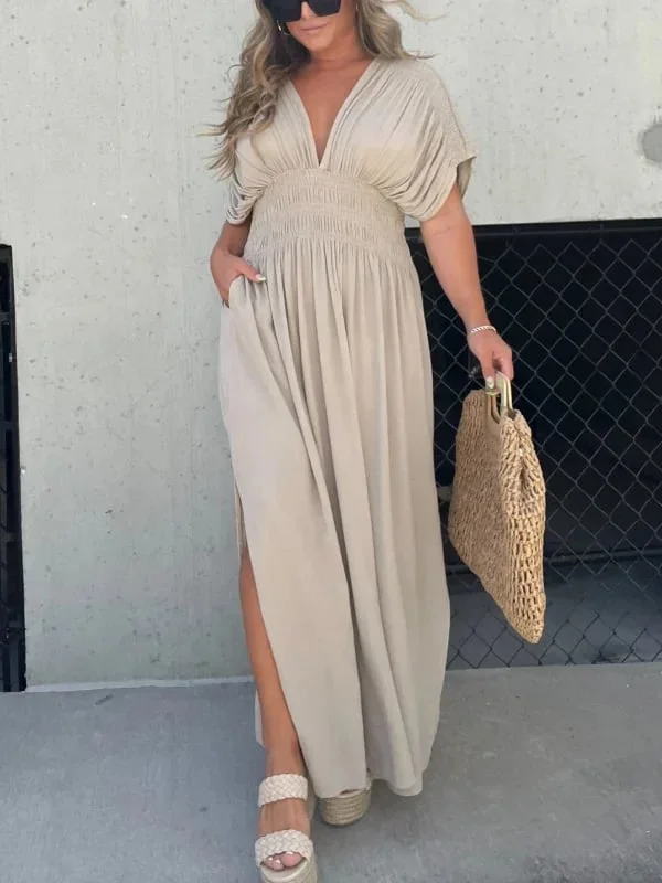 Ladies Maxi Dress - Deep V-Neck - Tailored Fit - Split - Elegant Long Skirt - Image 6
