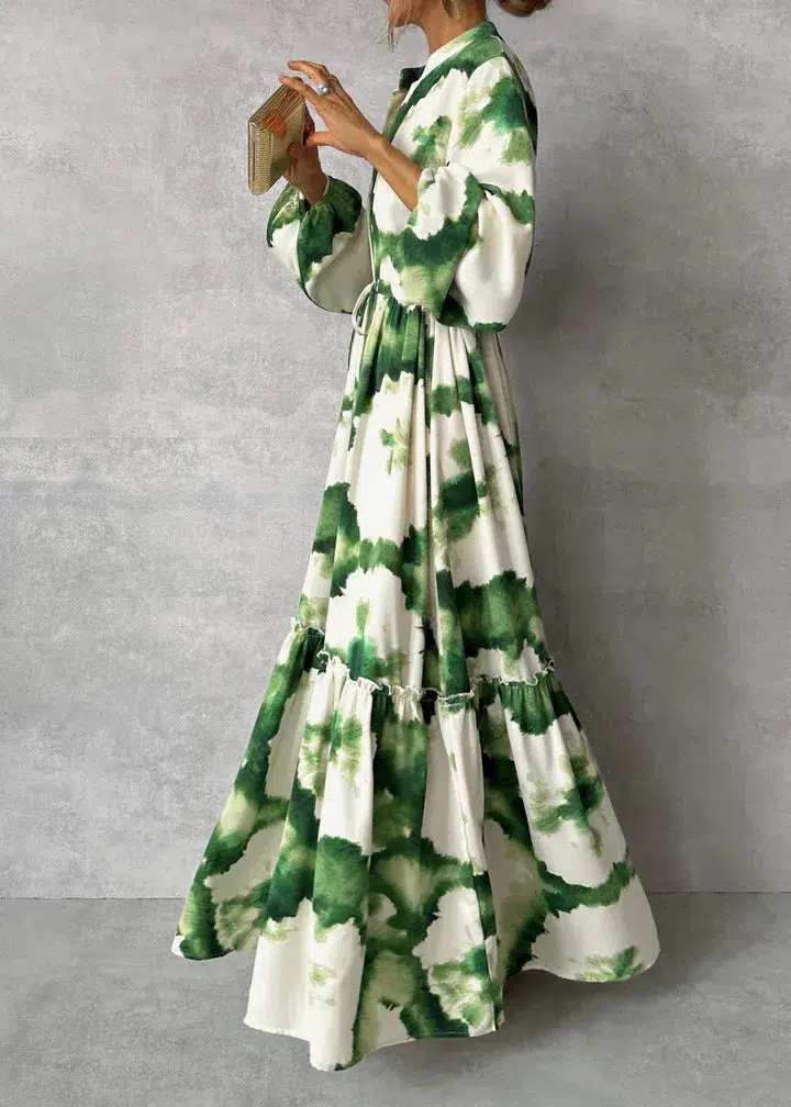 Lana | Green Maxi-Dress – Long Sleeves & V-Neck for a Fresh Look - Image 3