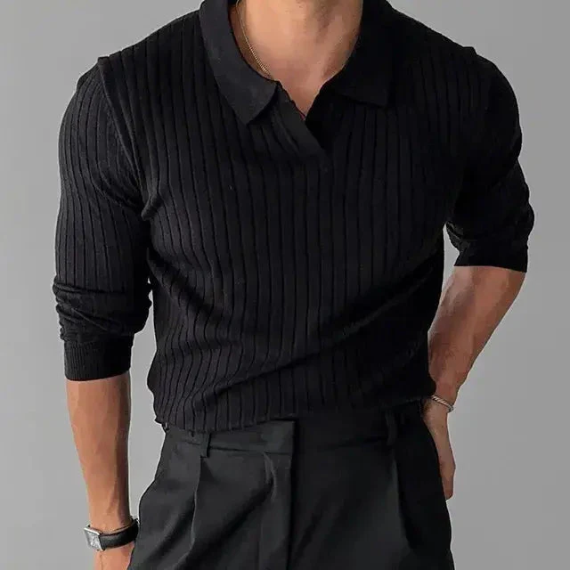 Long knitted polo shirt - Image 3