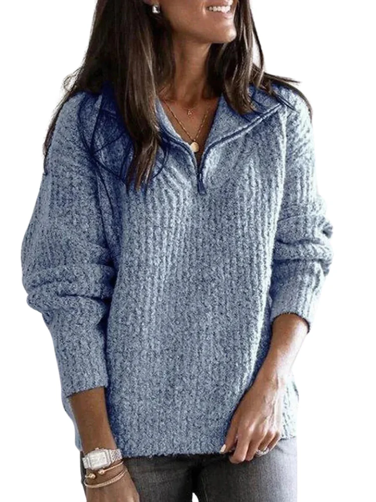 Ladies Sweater – Knitted – Quarter Zip – Long Sleeves – Comfortable Casual Fit - Image 3