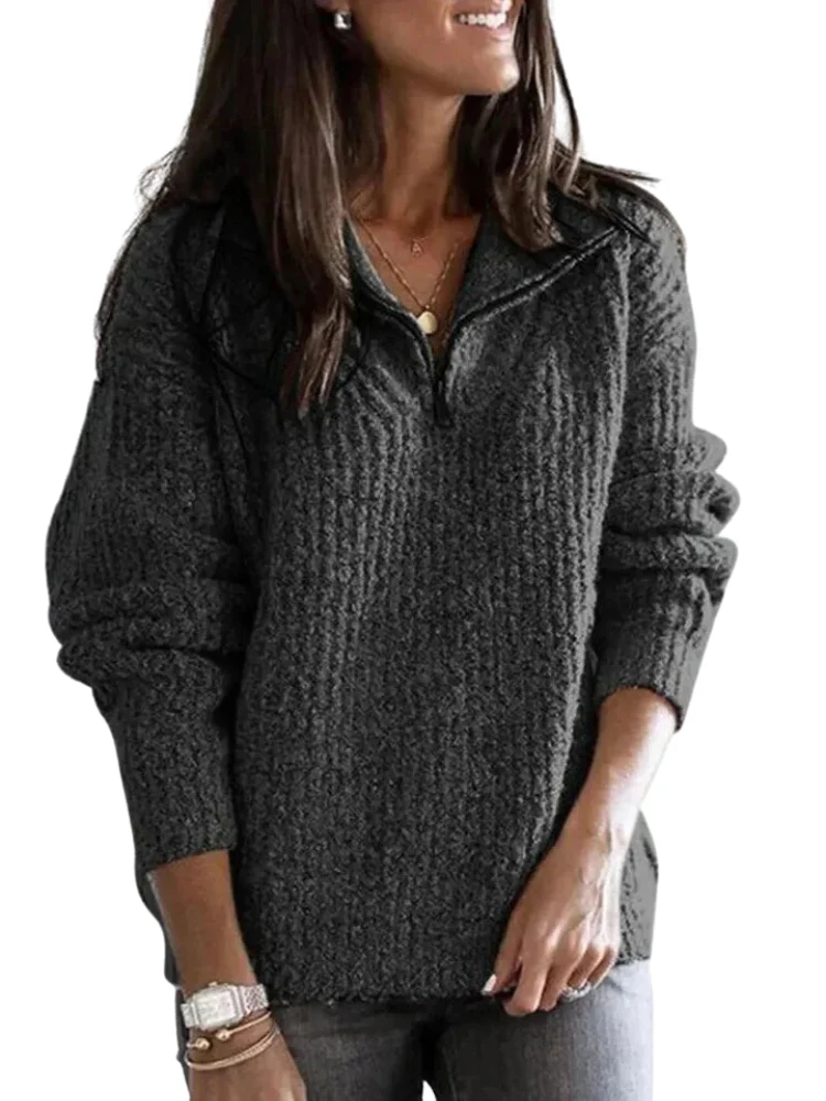 Ladies Sweater – Knitted – Quarter Zip – Long Sleeves – Comfortable Casual Fit - Image 4